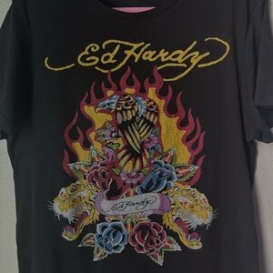 Ed Hardy Black Tee with Vibrant Graphic